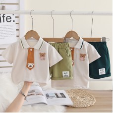 Flip collar short sleeved thin baby two-piece set