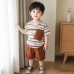 Striped round neck short sleeved two-piece baby summer clothes