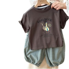 Fun Cartoon Children's Letter Duck Print Short Sleeve