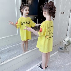 Cute Girls' Short Sleeve T-Shirt Top for Kids Mid-Length Casual Style