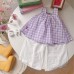 Baby girl summer outfit checkered shoulder strap two-piece set
