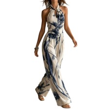 Ink printed wide leg pocket jumpsuit