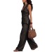 Sleeveless V-neck waist cinched top paired with wide leg pants set Sleeveless V-neck waist cinched top paired with wide leg pants set