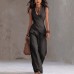 Sleeveless V-neck waist cinched top paired with wide leg pants set Sleeveless V-neck waist cinched top paired with wide leg pants set