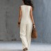 Sleeveless V-neck waist cinched top paired with wide leg pants set Sleeveless V-neck waist cinched top paired with wide leg pants set