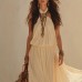 Hanging neck and waist cinching dress