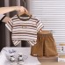 Children's clothing boys' summer striped short sleeved two-piece set