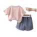 Children's casual baby girl thin letter short sleeved summer two-piece set
