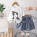Children's casual baby girl thin letter short sleeved summer two-piece set