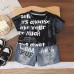 Children's Alphabet Necklace Round Neck Short Sleeve Two-Piece Set