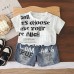 Children's Alphabet Necklace Round Neck Short Sleeve Two-Piece Set