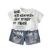 Children's Alphabet Necklace Round Neck Short Sleeve Two-Piece Set