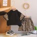 Children's leopard print short sleeved two-piece set