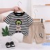 Children's striped round neck two-piece set Children's striped round neck two-piece set