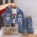 Children's clothing summer baby denim short sleeved three piece set