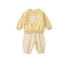 Cute Bowknot Stylish Two-Piece Set for Little Girls, Children's Fall Clothing