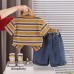 Casual striped round neck short sleeved two-piece set
