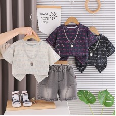 Full printed letter short sleeved two-piece children's clothing summer clothes