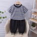 Striped round neck short sleeved two-piece children's summer clothes