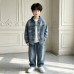Children's Spring and Autumn plaid denim long sleeved three piece set
