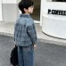 Children's Spring and Autumn plaid denim long sleeved three piece set