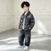 Children's Spring and Autumn plaid denim long sleeved three piece set