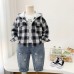 Children's plaid hooded long sleeved three piece set for babies