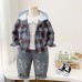 Children's plaid hooded long sleeved three piece set for babies