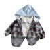 Children's plaid hooded long sleeved three piece set for babies