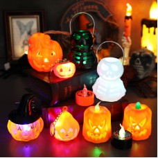Halloween Pumpkin Lantern Electronic Candle Light Holder Portable Candlestick Night Light Halloween Decoration Prop Atmosphere Decoration