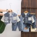 Children's denim splicing long sleeved three piece set autumn clothes