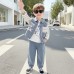 Children's denim splicing long sleeved three piece set autumn clothes