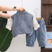 Children's denim splicing long sleeved three piece set autumn clothes