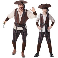 Caribbean Pirates Costume Set for Men and Children, Parent-Child Matching Outfits for Halloween Party and Costume Ball