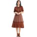Colonial Pioneer Costume Deep Brown WolfCosplay Granny Maid Outfit with Lace Trim