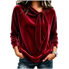 Solid color long sleeved bow top