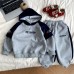 Color blocked fake two-piece top baby girl hooded two-piece set