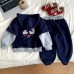 Color blocked fake two-piece top baby girl hooded two-piece set