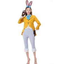 Bunny Rabbit March Hare Cosplay Costume Adult Women Yellow Rabbit Mr. Suit Halloween Stage Costume