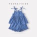 Lightweight Baby Girl Denim-Style Bow Set, Casual Printed Strap Top