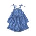 Lightweight Baby Girl Denim-Style Bow Set, Casual Printed Strap Top