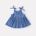 Lightweight Baby Girl Denim-Style Bow Set, Casual Printed Strap Top