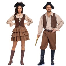 Halloween Vintage Caribbean Pirate Jack Sparrow Cosplay Costume Couple Stage Performance Outfit Set