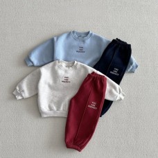 Embroidered letter color blocking casual versatile and plush two-piece set