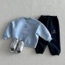 Embroidered letter color blocking casual versatile and plush two-piece set