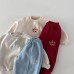 Embroidered letter color blocking casual versatile and plush two-piece set