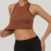 Fashionable Zippered Yoga Crop Top for WomenShock-absorbing, Strappy Back Design, Workout Fitness Tank Top