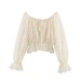 French square collar long sleeved bow lace top
