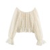 French square collar long sleeved bow lace top