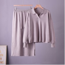 Two-Piece Set with Polo Neck Casual Outfit